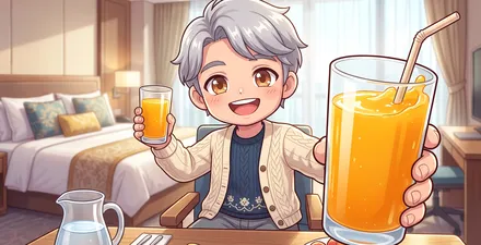 ウェルカムドリンクで乾杯するふたりのイラスト