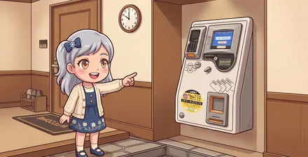 お部屋の精算機でお支払いいただけるご案内（イラスト）