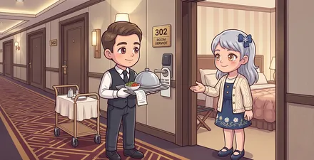ルームサービスをお部屋までお届けするイラスト