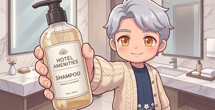 シャンプーのボトルを持つイラスト